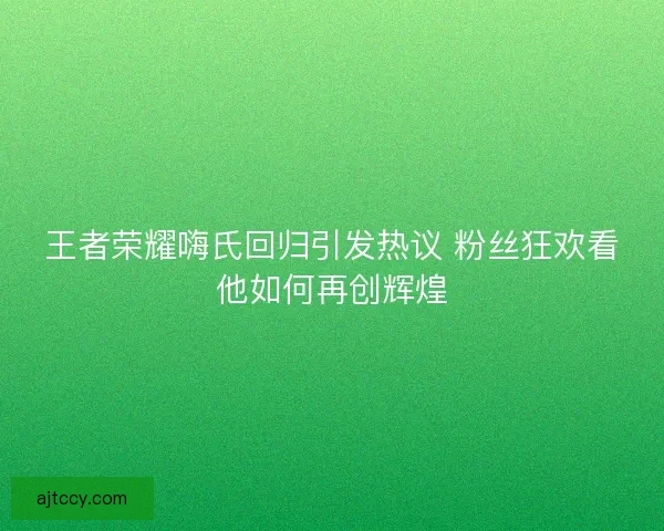 王者荣耀嗨氏回归引发热议 粉丝狂欢看他如何再创辉煌